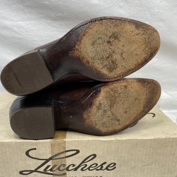 Vtg Lucchese Mens 10B Brown Ranch Hand Cowboy Boots - Picture 7 of 12